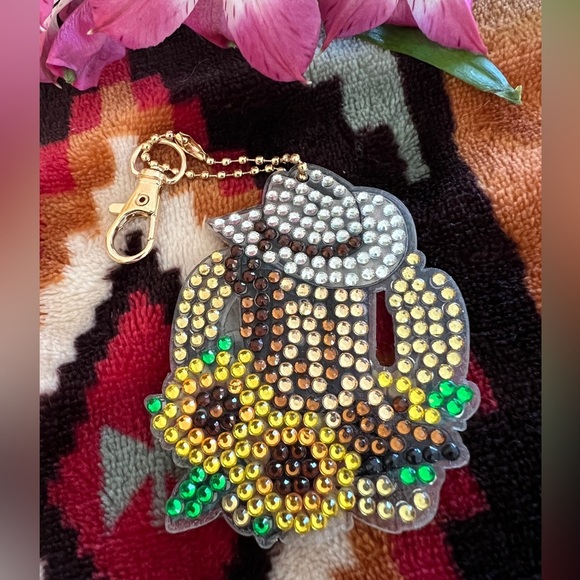 ❤️ Southwestern Diamond Art Cowboy Boot Sunflower Keychain or Purse Charm - Picture 2 of 4